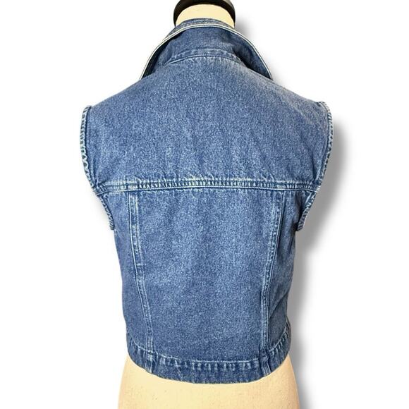 VTG Y2K Metal Studded Bedazzled Rhinestone Crop Blue Denim Jean Vest Size Small - Picture 3 of 11